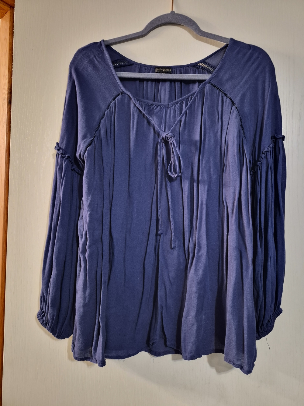 Coco + Carmen Indigo Blue Peasant Blouse with Front Tie
